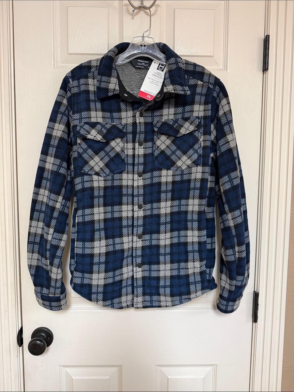 Men's Blue & Gray Plaid Fleece Shacket - Casual Layering Jacket